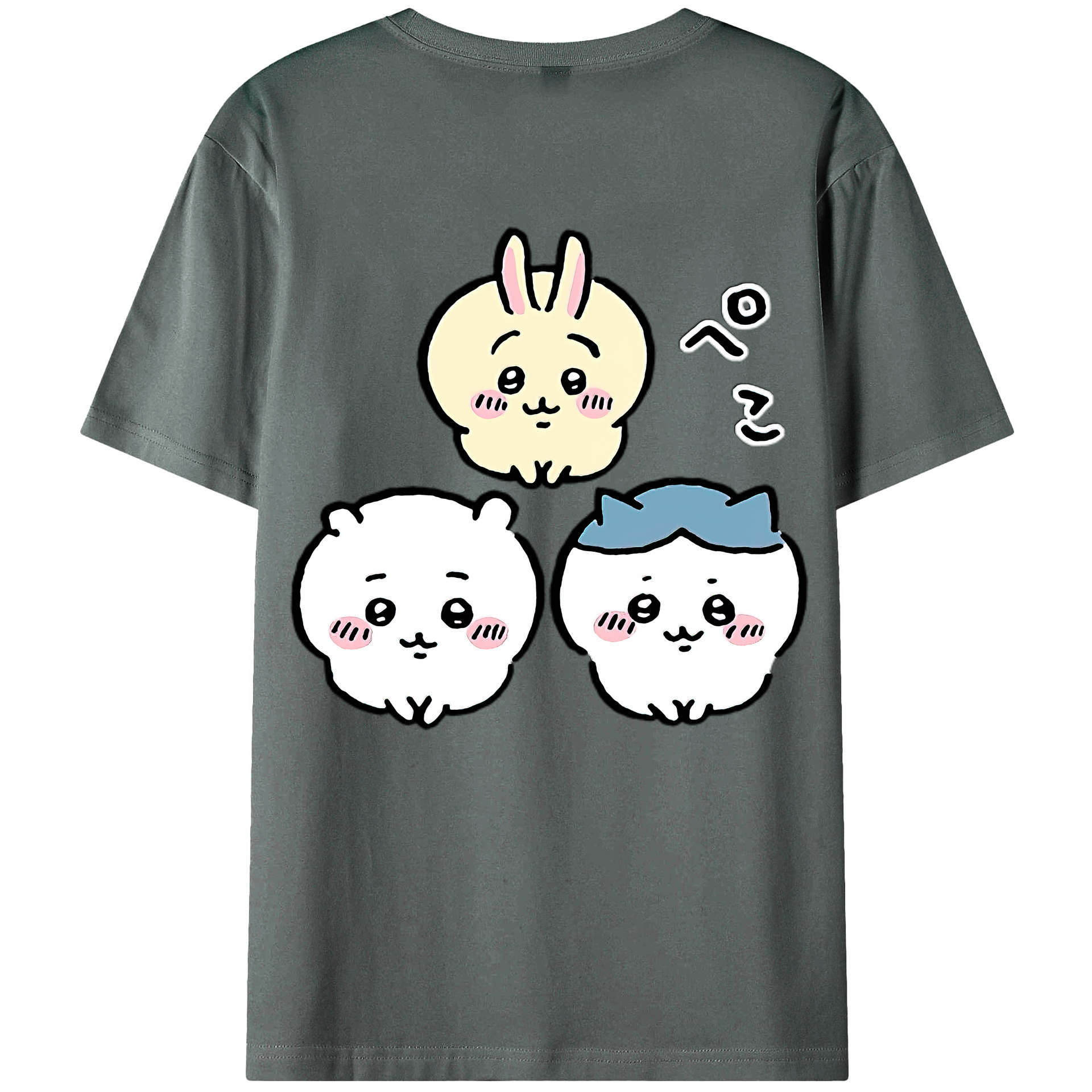 （画像用） ちいかわ うさぎ Chii-kawa usagi 綿100％ メンズ半袖Tシャツ（バックプリント） 通気性